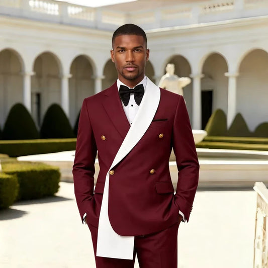 Costume de mariage croisé 2 pièces Col asymétrique Coupe ajustée pour marié, invité, fête, bal de fin d'année, banquet (veste + pantalon)
