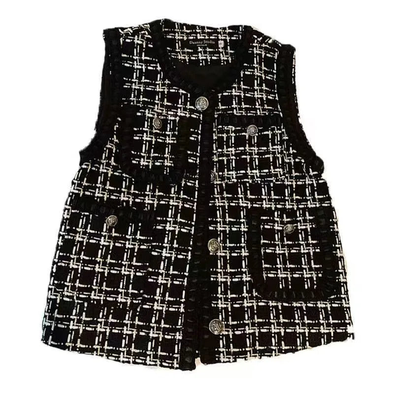 Spring Autumn Women's Vest New Plaid Single-breasted Sleeveless Small Fragrance Jacket Female Waistcoat Outerwear Chaleco Mujer