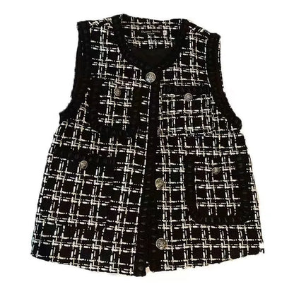 Spring Autumn Women's Vest New Plaid Single-breasted Sleeveless Small Fragrance Jacket Female Waistcoat Outerwear Chaleco Mujer