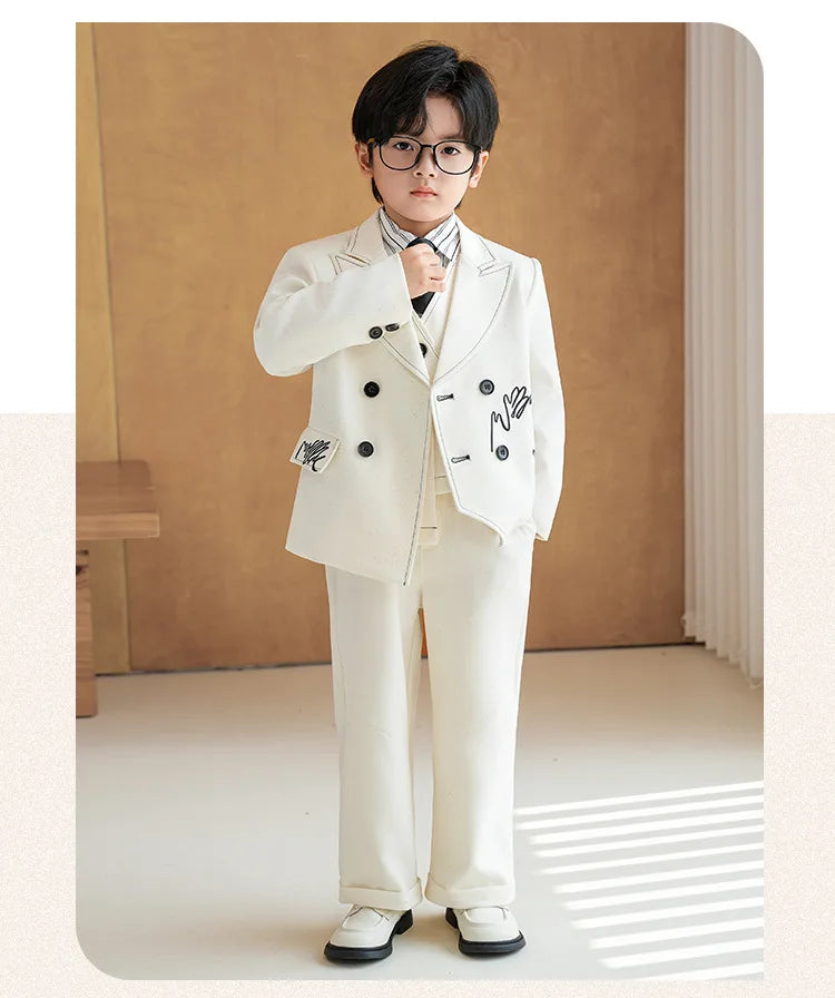 Boys Solid Double Breasted Blazer Jack Vest Pants Children Suit Waistcoat Wedding Clothes Sets Toddler Formal Dress Kids Tuxedos