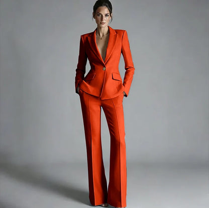 Elegant Women's One-Button Jacket+Pants Suit Set Classic Pink Peaked Lapel 2 Piece Formal Business Wedding Guest Outfit