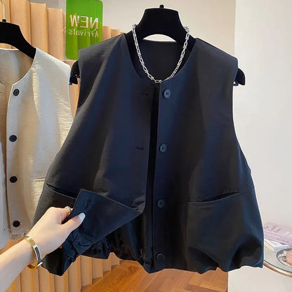 Vest Female Spring Autumn Casual Lined Waistcoat Women O-Neck Sleeveless Jacket Women Solid Single-breasted Vest Coat