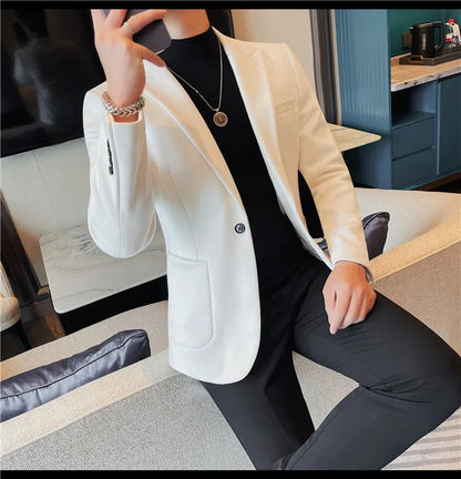 2024 Autumn Winter Men's Suede Suit Jacket High End Business Casual Blazers Slim Fit Wedding Groom Street Wear Social Dress Coat