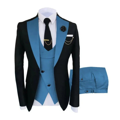 Men Suits 3 Pieces Tailored Best Man Groom Wedding Tuxedo Slim Fit Jacquard Two-color Blazer Jacket  Vest Pants Tuxedo Clothing