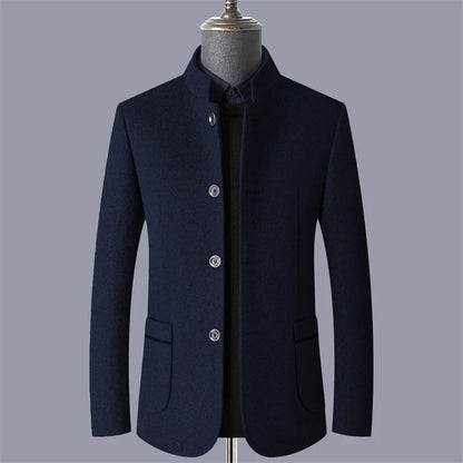 Autumn and winter woolen coats, men's young and middle-aged woolen jackets, stand-up collar woolen overcoats