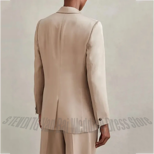 Chic Satin Women Pants Suit 2 Piece Casual Daily Single Button Peak Lapel Flat Regular Fit Luxury Lady Outfit Blazer Set