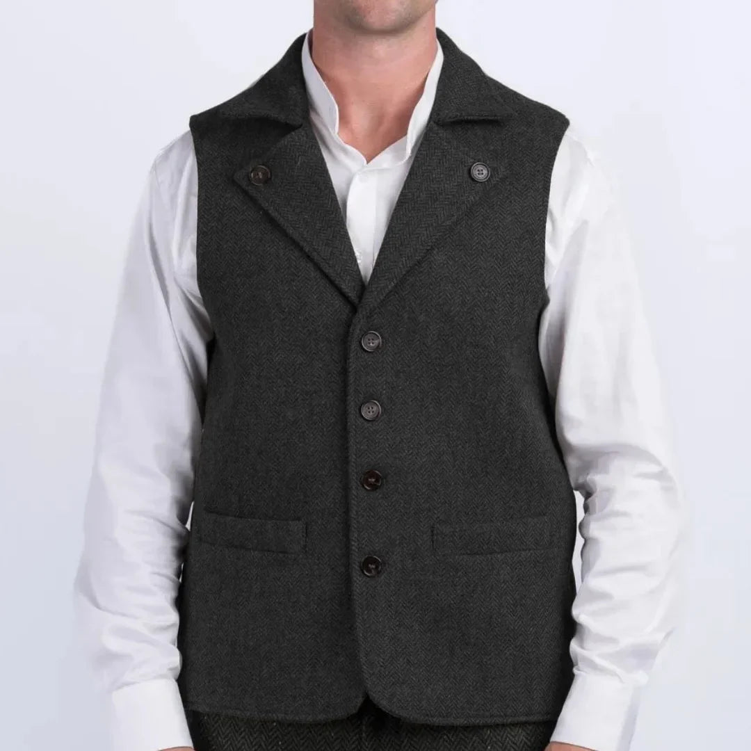 Men's Herringbone Vest Single Breasted Waistcoat for Wedding & Smart Casual Wear