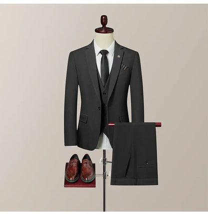 High-Quality Groom's Three-Piece Set Wedding Dress - Slim Fit British Style Business Casual Suit Vest Trousers for Men