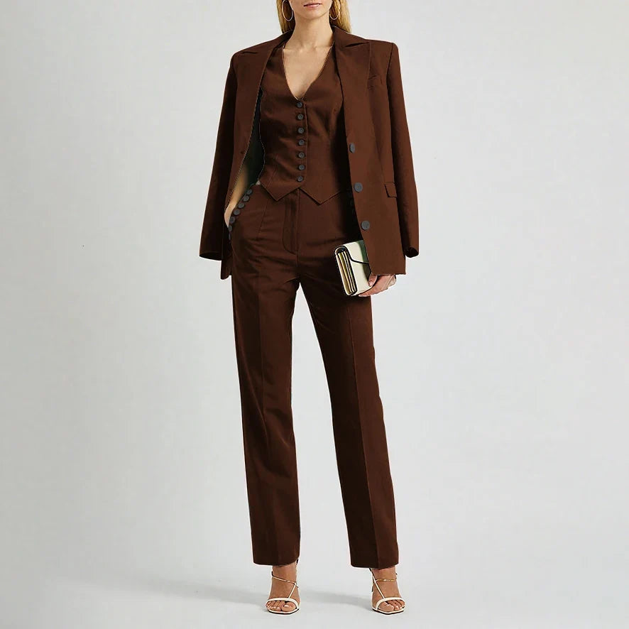 Slate Green Women's Suit Customized Elegant Single-breasted Peaked Lapel Three Pieces (Jacket+Pants+Vest) Office Lady Set
