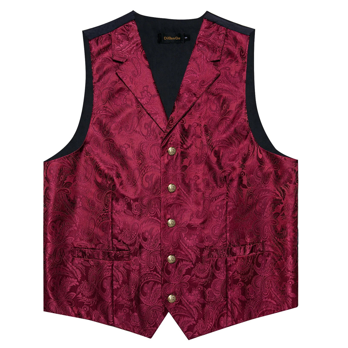Men's Paisley Suit Vest – Single-Breasted Waistcoat with Tie, Handkerchief & Cufflinks for Weddings & Banquets