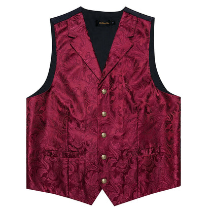 Men's Paisley Suit Vest – Single-Breasted Waistcoat with Tie, Handkerchief & Cufflinks for Weddings & Banquets
