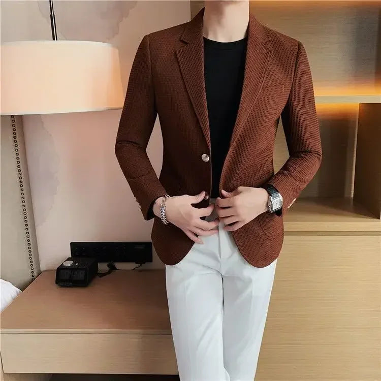 Men's Single Breasted Blazer – Korean Style Suit Jacket for Business & Smart Casual