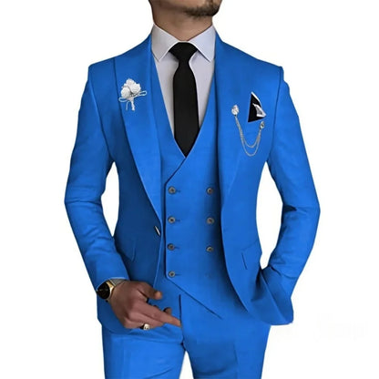 Men's 3 Piece Slim Fit Double Breasted Formal Suit for Wedding Prom Dinner Party - Classic Style