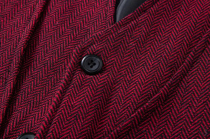 Men's Triple-Breasted Herringbone Tweed Vest – Retro Fake Two-Piece Waistcoat for Weddings & Smart-Casual Occasions