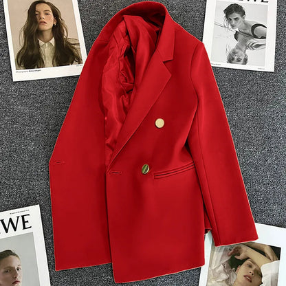 Women's Spring Autumn 2026 Commuter Style Small Suit Jacket Double Row Buttons White Versatile Polyester Fiber Fashion