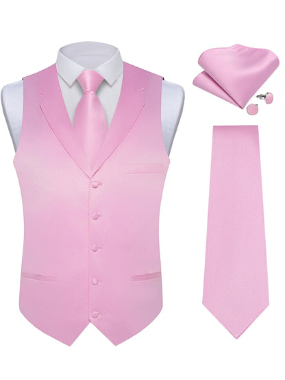 Men's Suit Vest & Tie Set – Solid Color Satin Formal Waistcoat for Weddings and Business