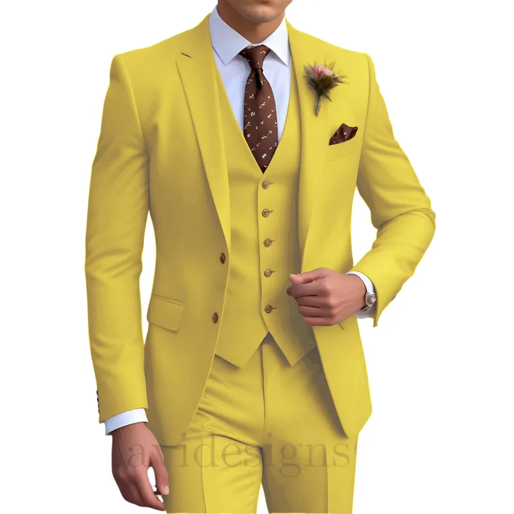Elegant Men's Wedding Tuxedo Slim Blazer Pants Vest 3 piece Suit XS-5XL Custom Youth Suit 2025 New Style Suits