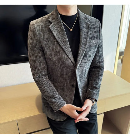 2025 Winter Chenier Thick Suit Jacket for Men Korean Slim Fit Casual Business Men Blazers Wedding Groom Office Social Dress Coat