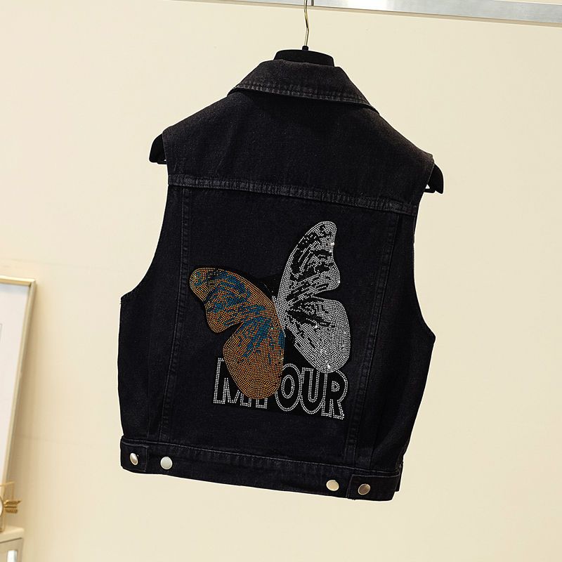 Women's Hot Drill Denim Vest Cropped Sleeveless Top Korean Fashion Streetwear Diamond Designer Vest Coat Trendy Jeans Waistcoat