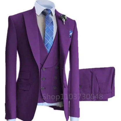 High-End Slim Fit 3 Pcs Set Formal Wedding Suits for Men Casual Business Groom Tuxedos with Jacket Vest Pants for Party Prom