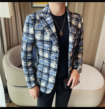British Style Luxury Plaid Suit Jacket 2025 Autumn New Men High-end Business Slim Blazers Groom Wedding Social Party Dress Coats
