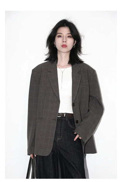 New Women Blazers Single-breasted Loose Casual Retro Striped Office Ladies Suit Jacket Female Coat Spring Autumn 2026