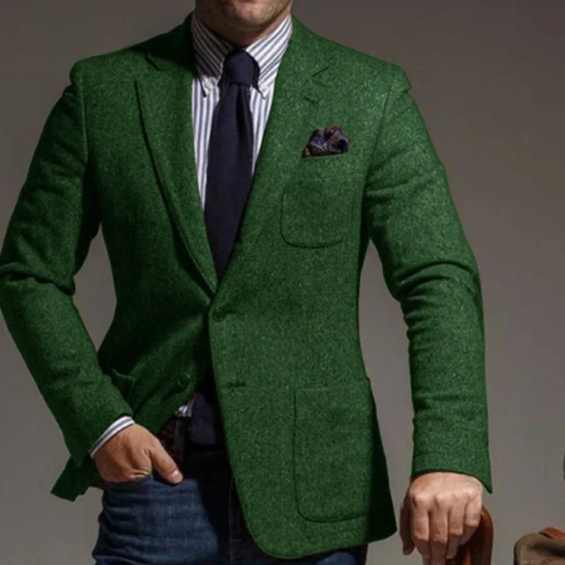 Men's Wool Blend Slim Fit Blazer Single-Breasted Lapel Jacket for Business and Formal Occasions