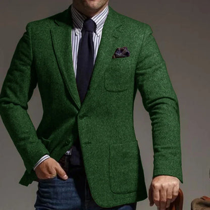 Men's Wool Blend Slim Fit Blazer Single-Breasted Lapel Jacket for Business and Formal Occasions