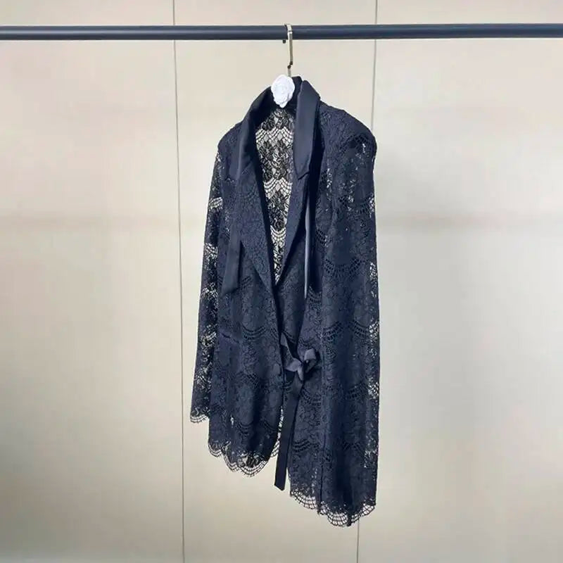Black Lace Long Sleeve Open Front Casual Party Outerwear Single Breasted Women New Autumn 2026 hot-Selling CPG5745