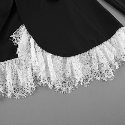 Fall,Winter,European,Clothes,Black suit,Coat,Chic,Sexy,Patchwork,Lace,Pocket,Women,Tops,Long Sleeve,Hot,Jacket,2026,New,6717001