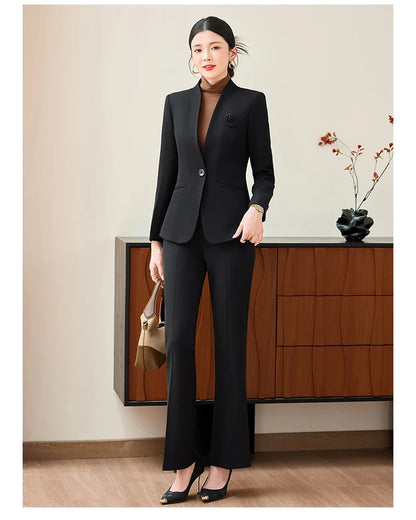 Fashionable professional women's two-piece trousers + suit jacket, slim and elegant. 2025 autumn winter new styles