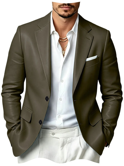 Men's Faux Leather Blazer Slim Fit 2 Button Notched Lapel Suit Jacket Business Formal Leather Sport Coat For Wedding Party