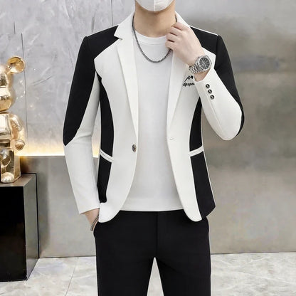High-Quality Fashionable Autumn Winter Plaid Suit Men's Slim Fit Single-Breasted Jacket Youth Stylish Outerwear Top for Men