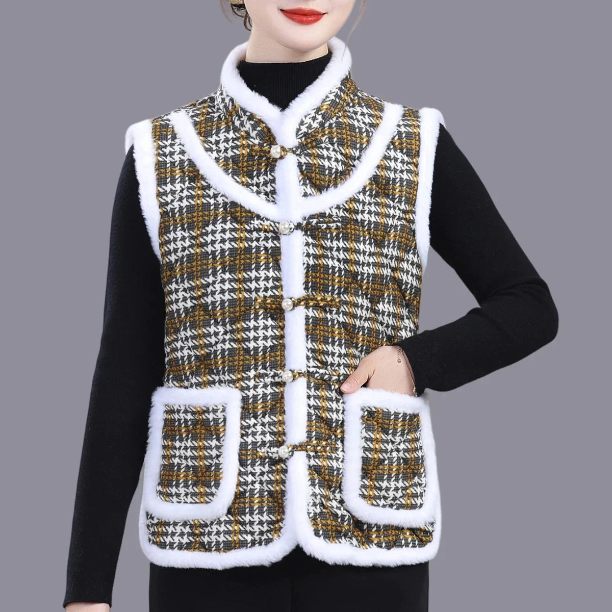 Middle-aged Mother Add Velvet Warm Vest Coat Autumn Winter New Printed Fleece Sleeveless Jacket Grandma Thicken Warm Waistcoat