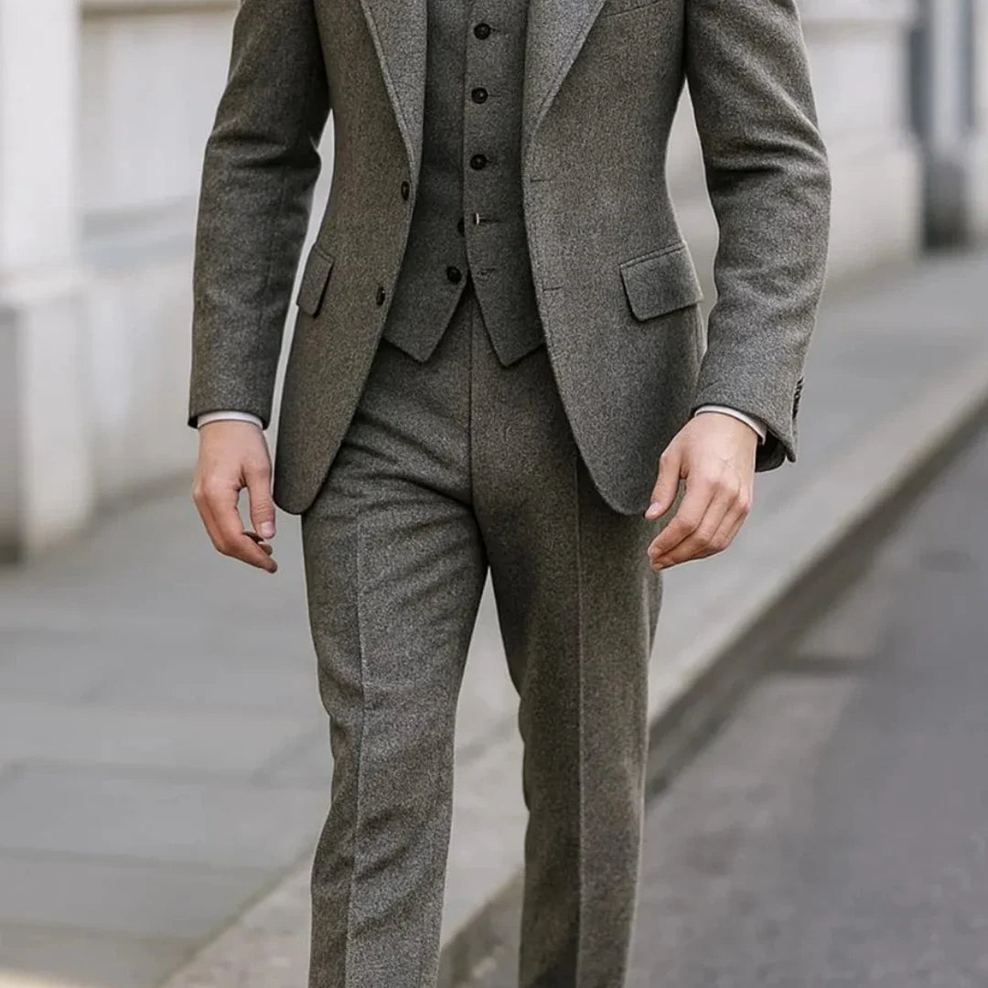 Men Suit Gray 3 Piece Herringbone Single Button With Lapel For Wedding Birthday Banquet Party Prom Business Jacket Vest Pants