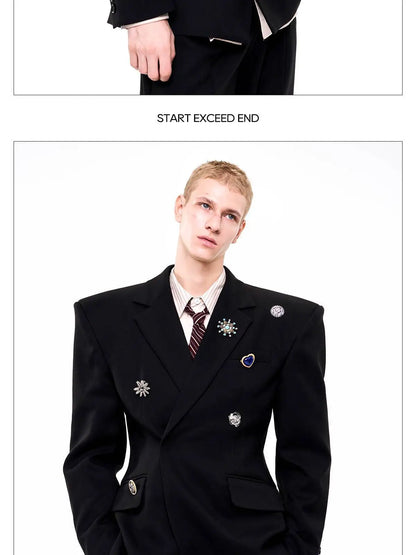 Luxury Temperament Niche Three-dimensional Patchwork Blazer Coat Men's 2025 Autumn Original Shoulder Pad Clothes JY4547