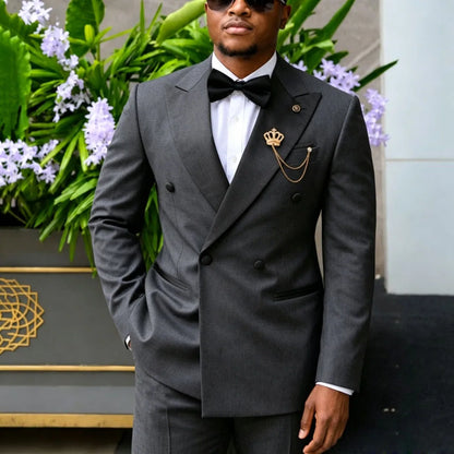 Men Suit Black 2 Piece Double Button With Bright Lapel For Wedding Groom Birthday Party Banquet Business Work Suit Jacket Pants