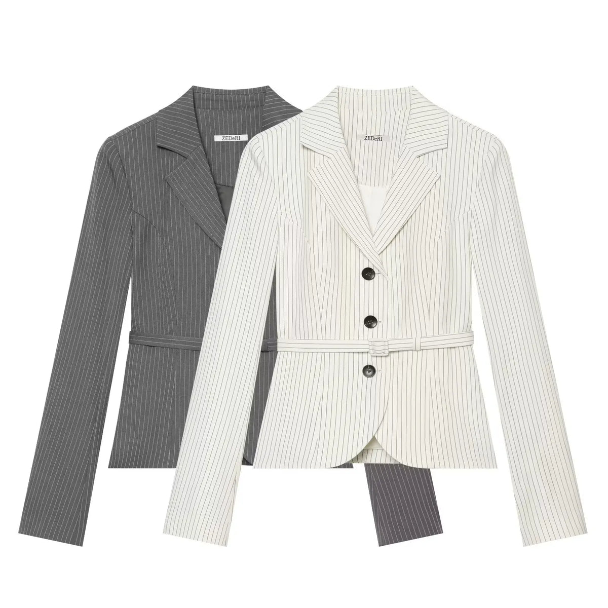Elegant Women's Striped Blazer With Belt 2026 Spring Autumn Lapel Long Sleeves Single Breasted Slim Trendy Office Lady Suit