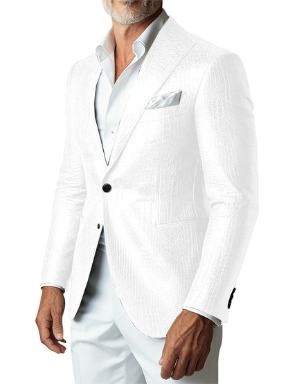 Men's Crocodile PU Leather Blazer Jacket Vintage Single Breasted Suit Coat Fashion Party Wedding Business Casual Outerwear