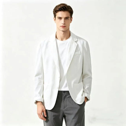 Cotton 100% Blazer for Men, Fashionable for Outdoor Travel, Wedding Hosting, Slim-fit for Casual Wear, Korean Style Blazer