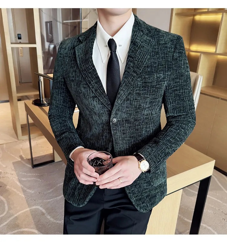 2025 Winter Chenier Thick Suit Jacket for Men Korean Slim Fit Casual Business Men Blazers Wedding Groom Office Social Dress Coat