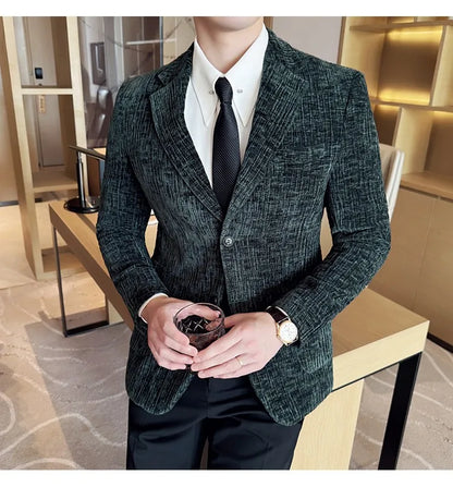 2025 Winter Chenier Thick Suit Jacket for Men Korean Slim Fit Casual Business Men Blazers Wedding Groom Office Social Dress Coat