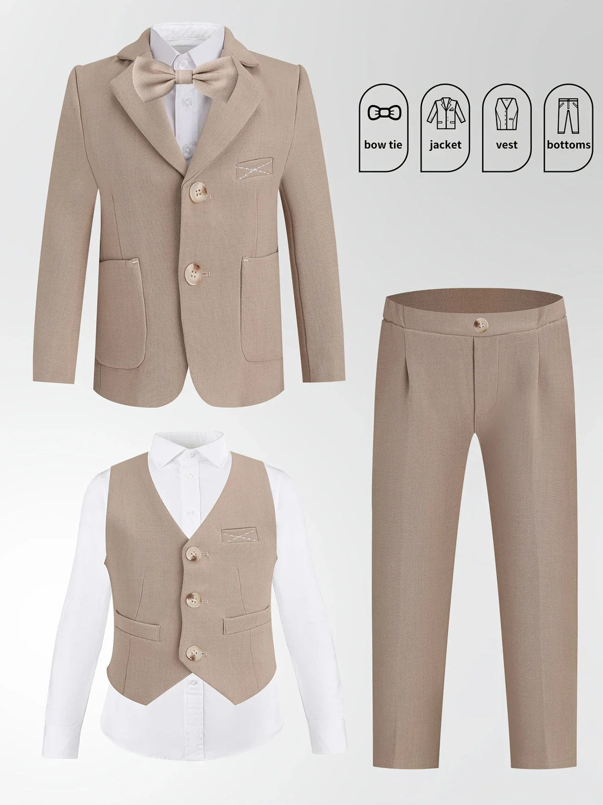 Boys Pink Spring 4Pieces/Set Blazer Vest Pants Bowtie Wedding Dress Kids Formal Photography Suit Children Performance Costume