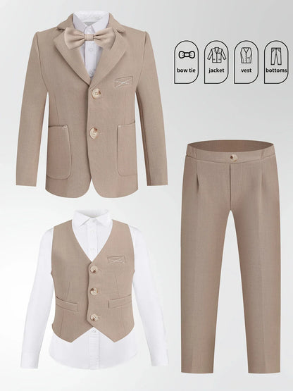 Boys Pink Spring 4Pieces/Set Blazer Vest Pants Bowtie Wedding Dress Kids Formal Photography Suit Children Performance Costume