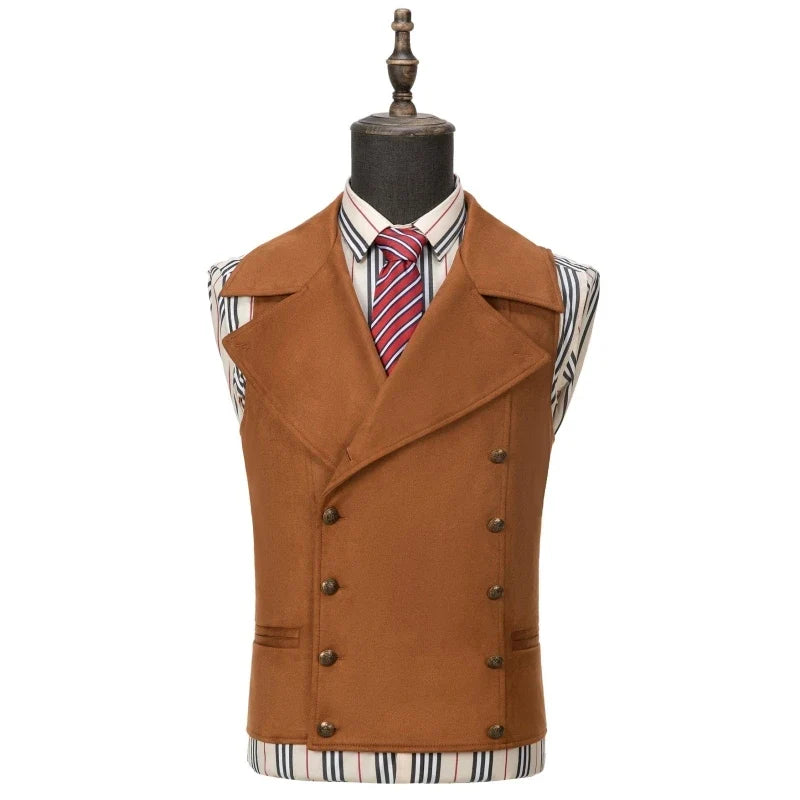 Men's Formal Vest Double Button Frosted Velvet Waistcoat for Weddings and Banquets