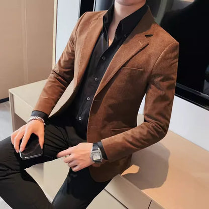 Men's Slim Fit Striped Corduroy Blazer – Smart Casual Single Breasted Suit Jacket