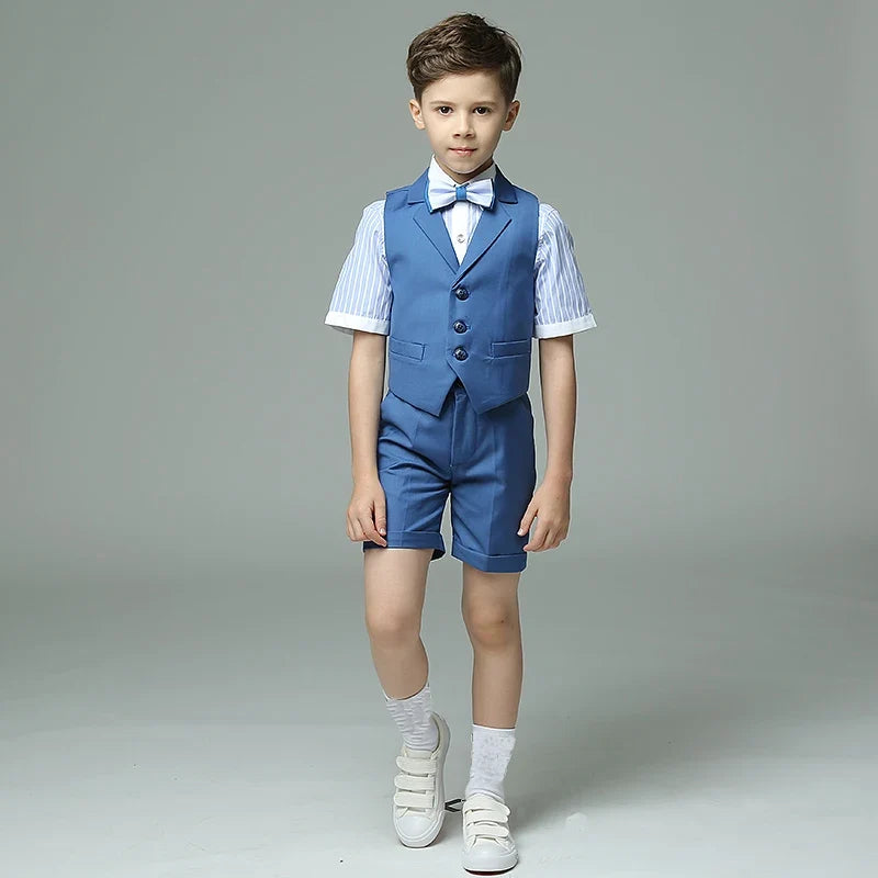 Boys Wedding Suit Baby Kids Vest Shirt Pants Bowtie 4PCS Photography Suit Child Birthday  Ceremony Costume Teenager School Set
