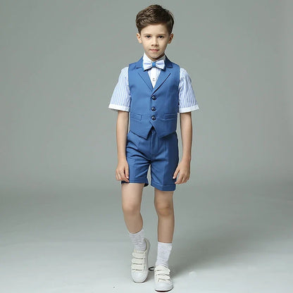Boys Wedding Suit Baby Kids Vest Shirt Pants Bowtie 4PCS Photography Suit Child Birthday  Ceremony Costume Teenager School Set