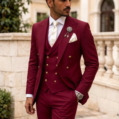 Men's 3-Piece Double Breasted Suit Set – Slim Fit Jacket, Pants & Vest for Formal Occasions