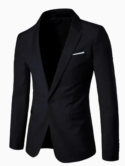 One Button Blazer, Men's Casual Solid Color Flap Pocket Lapel Suit Jacket For Business
